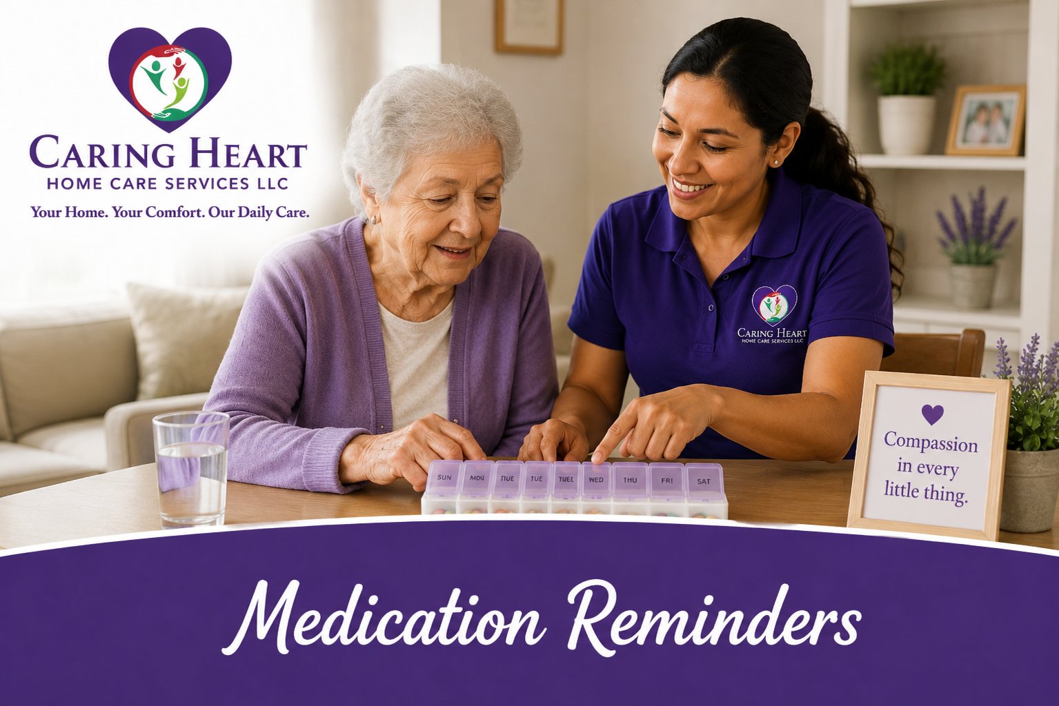 Caring Heart caregiver providing medication reminders in a St. Louis area home