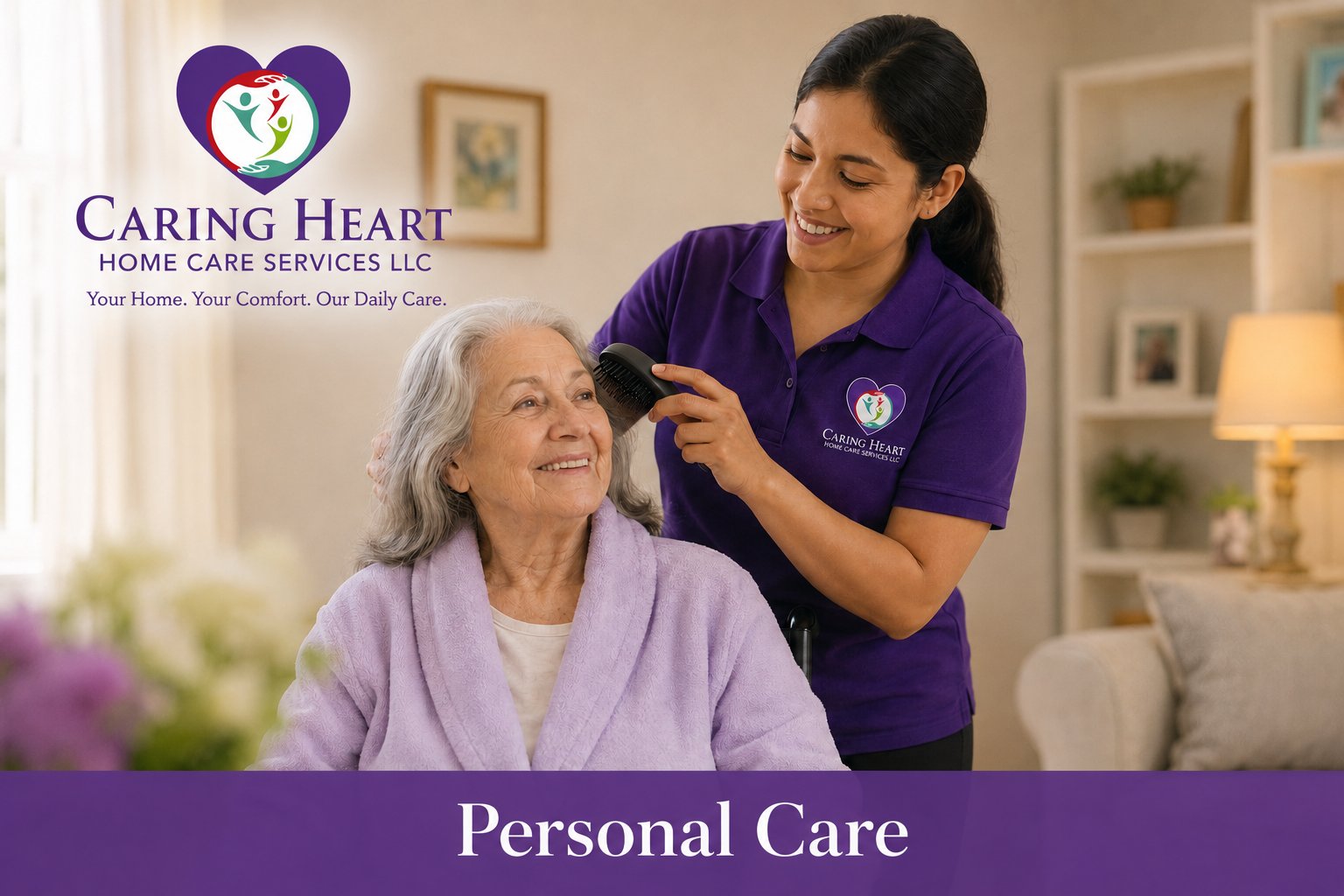 Caring Heart caregiver providing personal care & bathing assistance in a St. Louis area home